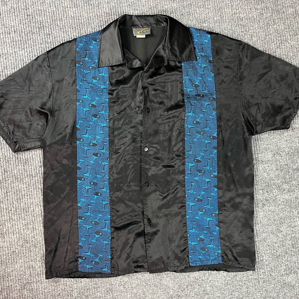 Vintage Pop Icon Shirt Mens Extra Large Black Blue Martini AOP Made USA